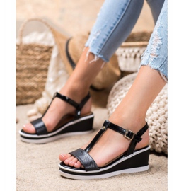 SHELOVET Cuñas Negras Con Cuero Ecológico negro 2