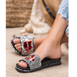 SHELOVET Pantuflas Plateadas Con Aplicación gris 1