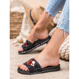 SHELOVET Pantuflas Negras Con Aplicación negro 2
