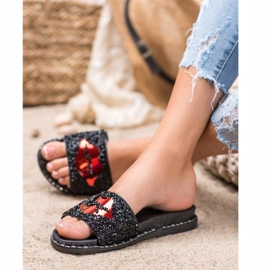SHELOVET Pantuflas Negras Con Aplicación negro 3
