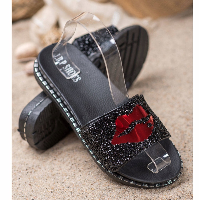 SHELOVET Pantuflas Negras Con Aplicación negro 1