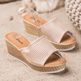 Renda Pantuflas de cuña caladas beige 3