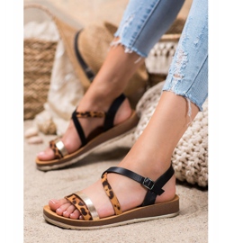 SHELOVET Sandalias con estampado de leopardo marrón negro 2