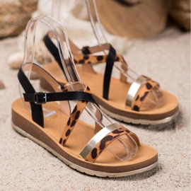 SHELOVET Sandalias con estampado de leopardo marrón negro 1