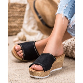 Renda Pantuflas de cuña caladas negro 1