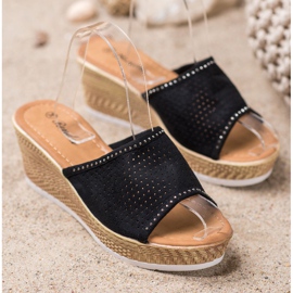 Renda Pantuflas de cuña caladas negro 3