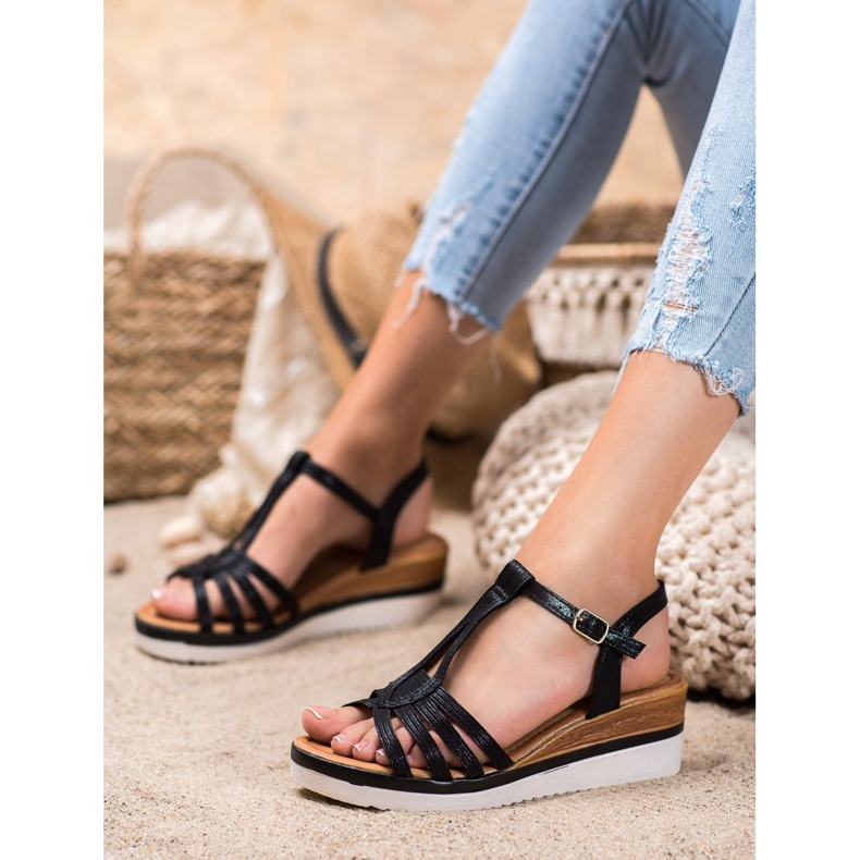 Mannika Sandalias de cuña cómodas negro 2 Mannika Sandalias de cuña cómodas negro 2