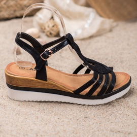 Mannika Sandalias de cuña cómodas negro 4