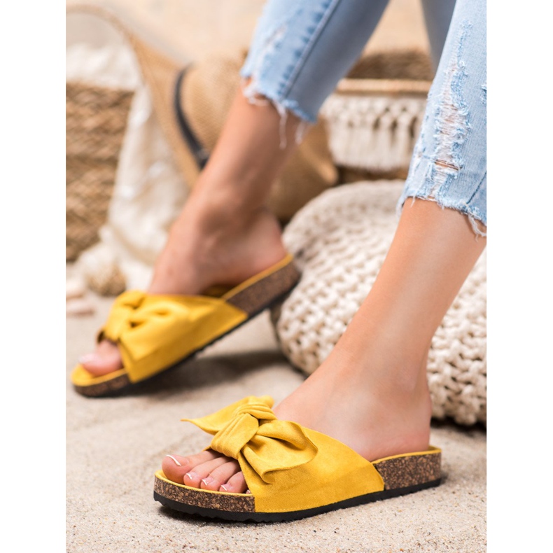 Renda Zapatillas cómodas con lazo amarillo 1
