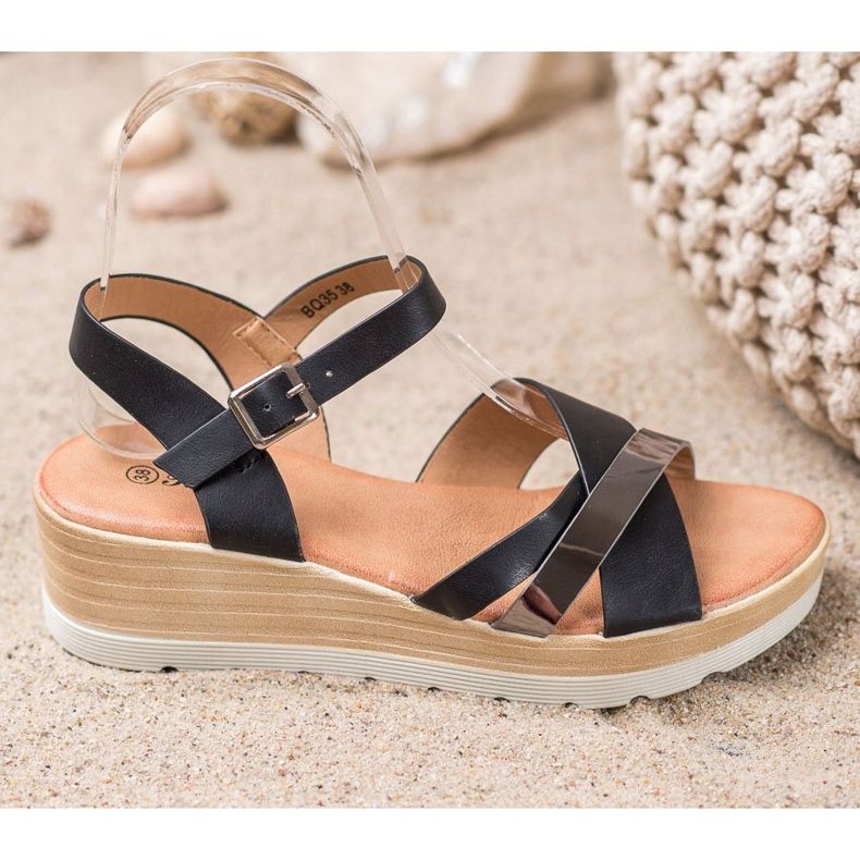 Renda Sandalias de cuña negro 1