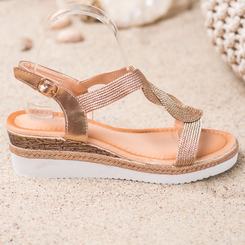 Diamantique Sandalias de cuña textil dorado 2