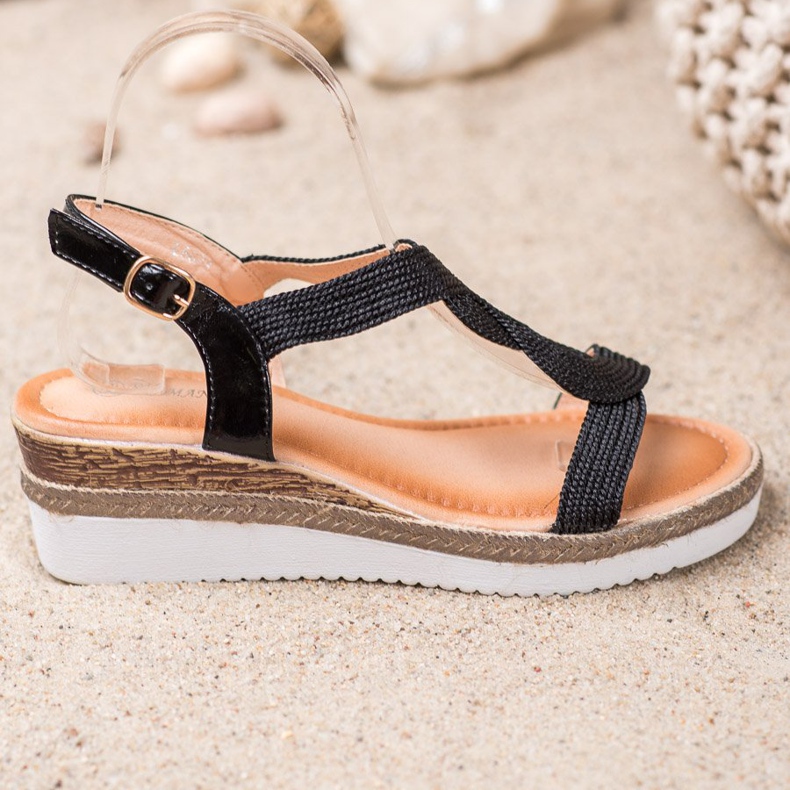 Diamantique Sandalias de cuña textil negro 2