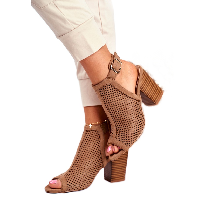 Bellucci Botas de calado para mujer Peep Toe Beige Paradise 2