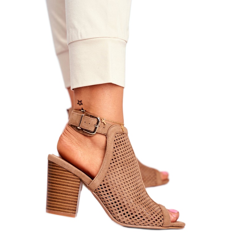 Bellucci Botas de calado para mujer Peep Toe Beige Paradise 3