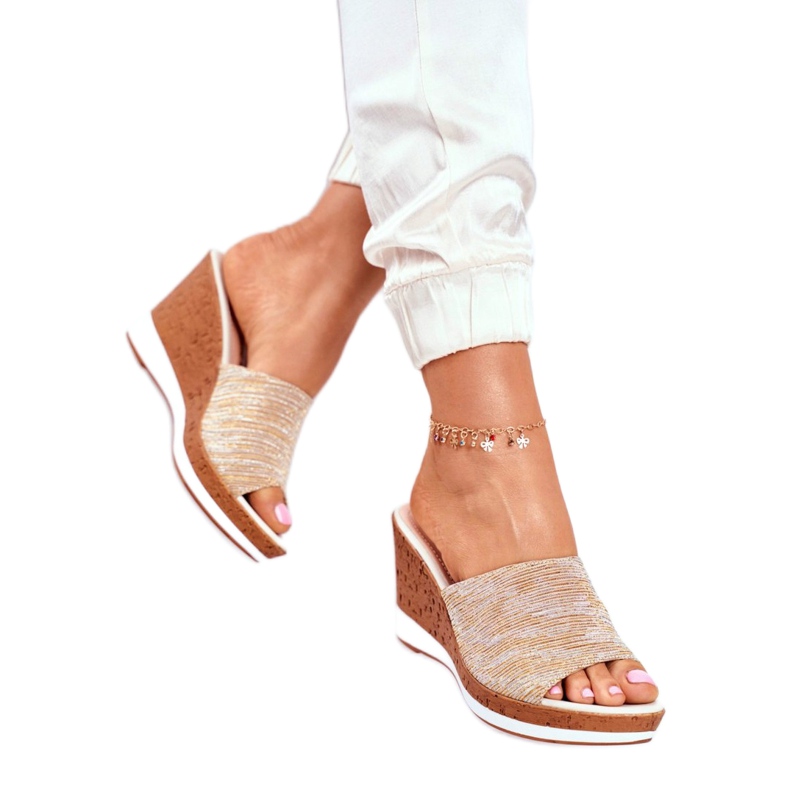 Pantuflas Mujer Con Cuña Sergio Leone Beige SK320 dorado 4