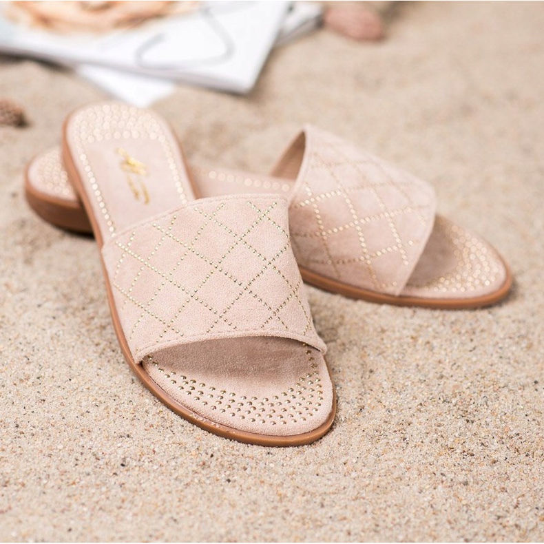 SHELOVET Pantuflas de gamuza elegantes beige 2