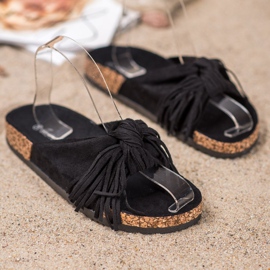 Bestelle Pantuflas de Ante con Flecos negro 2
