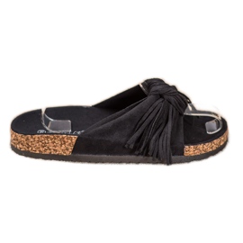 Bestelle Pantuflas de Ante con Flecos negro 3