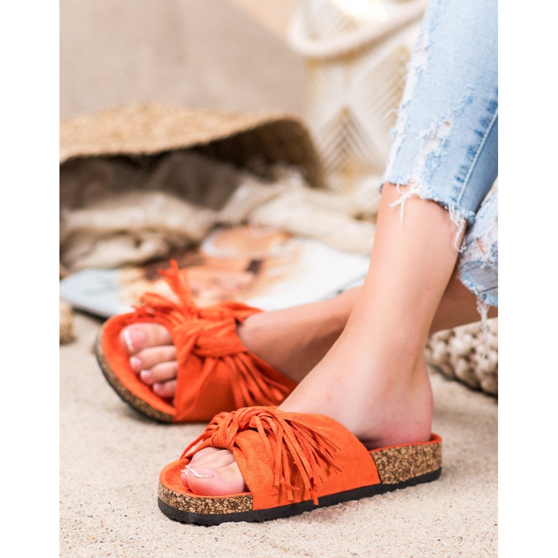 Bestelle Pantuflas de Ante con Flecos naranja 1