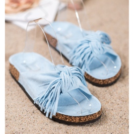 Bestelle Pantuflas de Ante con Flecos azul 3