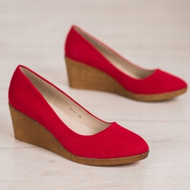 Goodin Zapatos de tacón de ante con cuña rojo 1