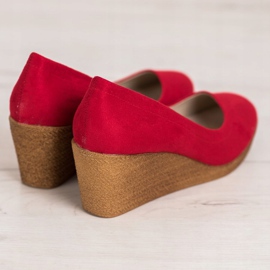 Goodin Zapatos de tacón de ante con cuña rojo 4
