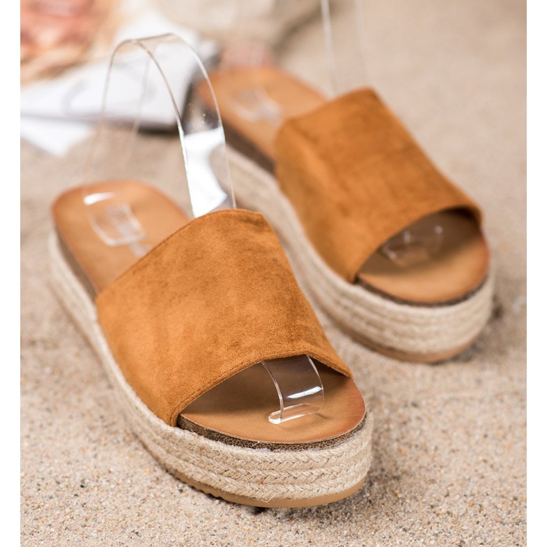 Renda Zapatillas de ante en la plataforma marrón 2