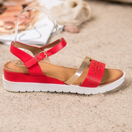 Renda Sandalias de cuña con cuero ecológico rojo 3