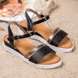 Renda Sandalias de cuña con cuero ecológico negro 3