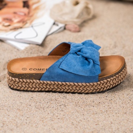 Comer Zapatillas en una plataforma alta azul 3
