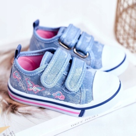 PL1 Zapatilla Infantil Azul Junalo Velcro rosado 1