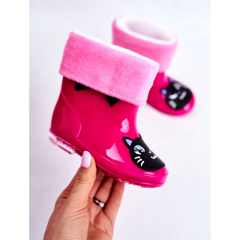 Botas de agua de goma para niños Pink Cat negro rosado 2