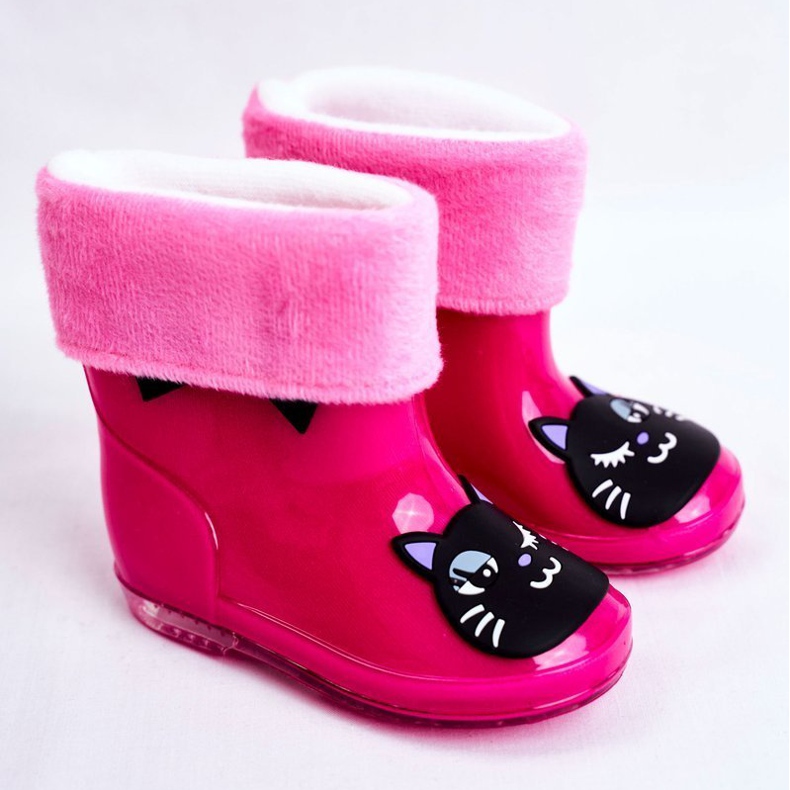 Botas de agua de goma para niños Pink Cat negro rosado 1