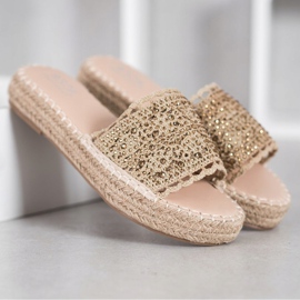 Small Swan Pantuflas con Cristales beige 1 Small Swan Pantuflas con Cristales beige 1