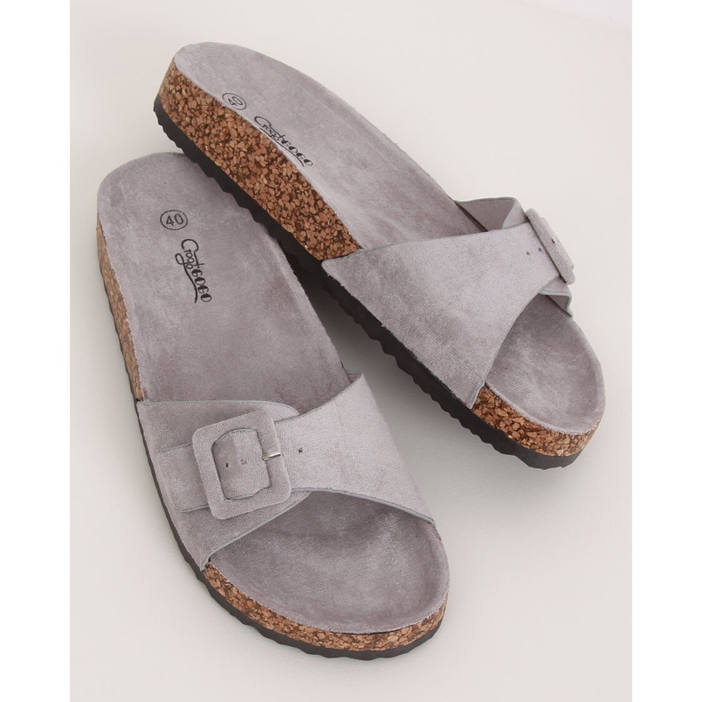 Gris G-5026 Pantuflas con suela de corcho gris 1 Gris G-5026 Pantuflas con suela de corcho gris 1