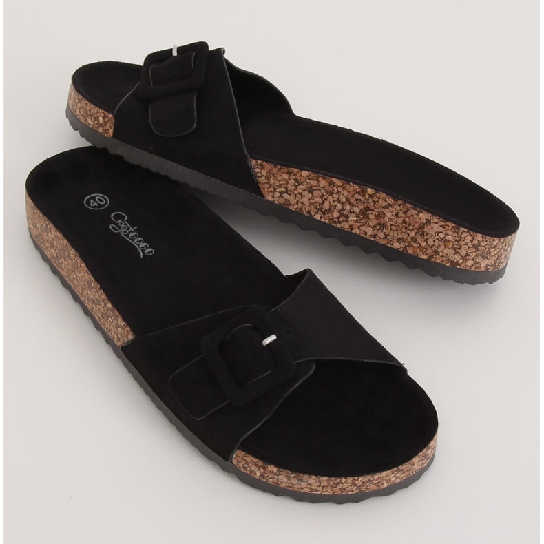Negro G-5026 Pantuflas con suela de corcho negro 1