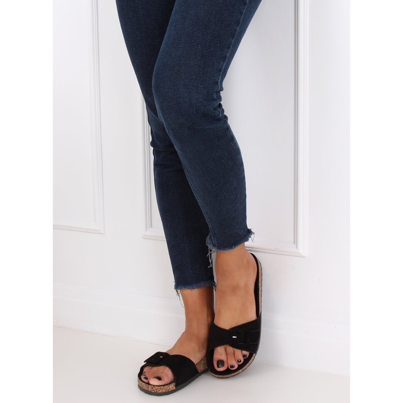 Negro G-5026 Pantuflas con suela de corcho negro 2