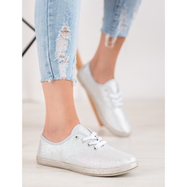 SHELOVET Zapatillas plateadas con purpurina gris 1