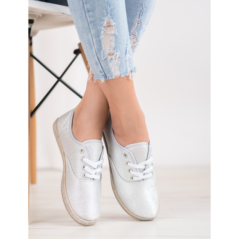 SHELOVET Zapatillas plateadas con purpurina gris 2
