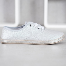 SHELOVET Zapatillas plateadas con purpurina gris 3