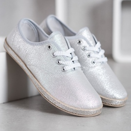 SHELOVET Zapatillas plateadas con purpurina gris 5