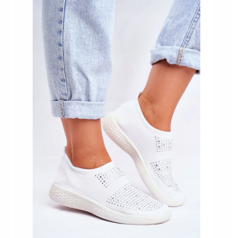 PS1 Zapatillas Deportivas Sin Cordones Mujer Blancas con Circonita Cúbica Sidonim blanco 2