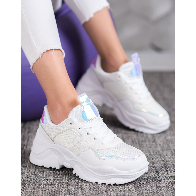 SHELOVET Zapatillas de cuero ecológico blanco gris 2