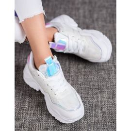 SHELOVET Zapatillas de cuero ecológico blanco gris 3