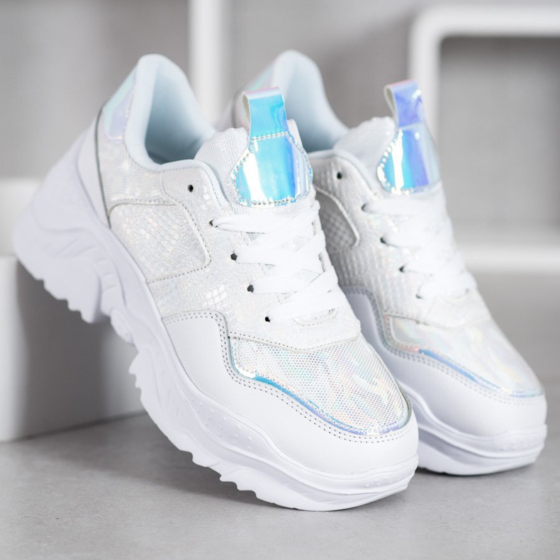 SHELOVET Zapatillas de cuero ecológico blanco gris 1