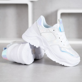 SHELOVET Zapatillas de cuero ecológico blanco gris 5