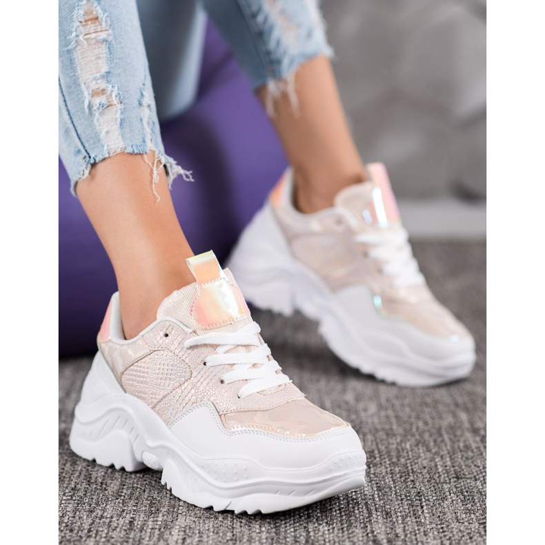 SHELOVET Zapatillas de cuero ecológico blanco multicolor rosado 1