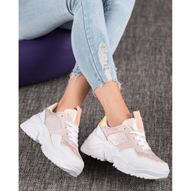 SHELOVET Zapatillas de cuero ecológico blanco multicolor rosado 2