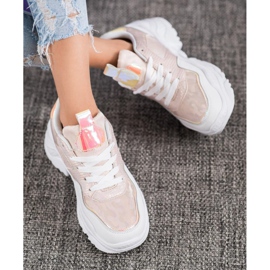 SHELOVET Zapatillas de cuero ecológico blanco multicolor rosado 3