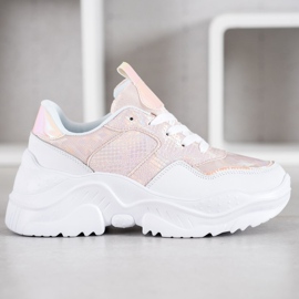 SHELOVET Zapatillas de cuero ecológico blanco multicolor rosado 4